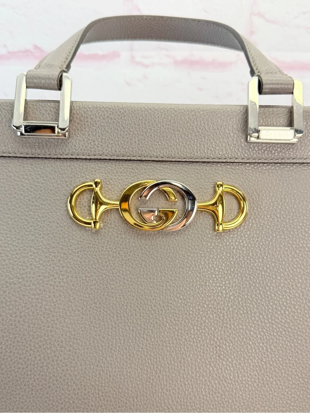 Gucci Zumi Grey Leather Top-Handle Satchel Gold Hardware